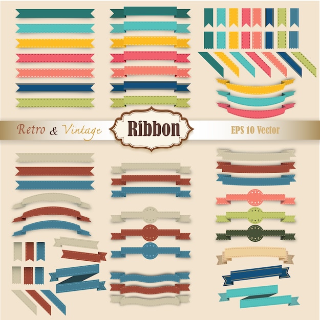 Vector set of ribbon colorful retro and vintage style