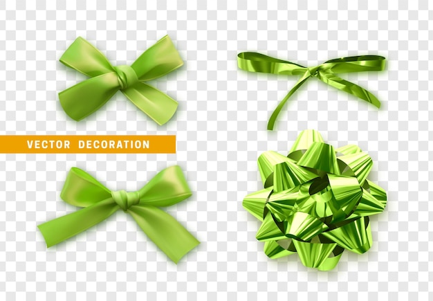Set ribbon gift bows. festive bow isolated realistic 3d decorations of satin material and fabric. holiday collection of decor objects on transparent background. vector illustration