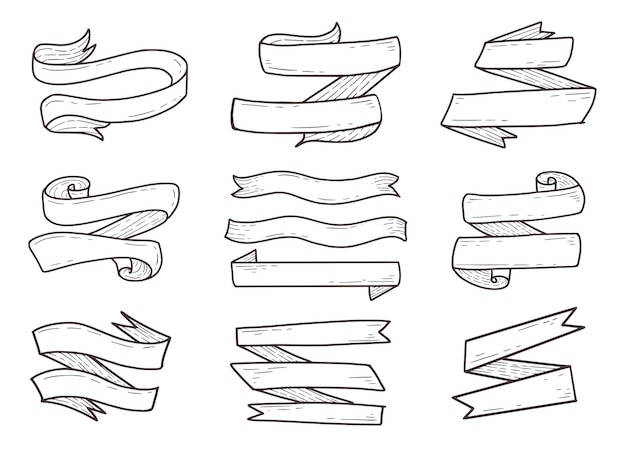 Set of ribbon hand drawing outline