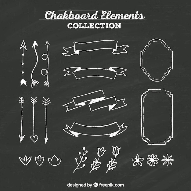 Vector set of ribbons, frames and arrows in blackboard style