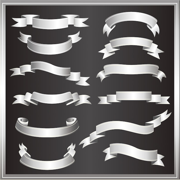 Vector set of ribbons vector silver