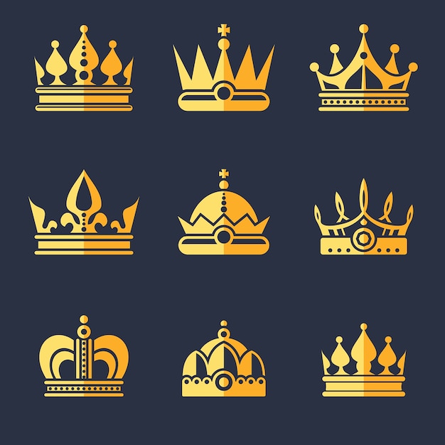 Set of rich golden crowns