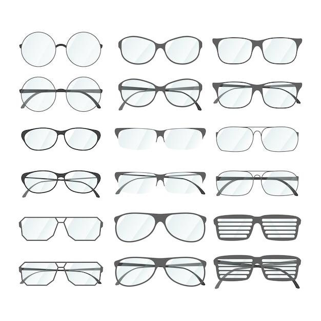 Vector set of rim glasses in different style on white