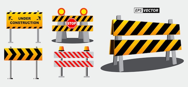 Set di segnaletica autostradale barriera stradale o avviso di cantiere in costruzione o autostrada blocco barricata