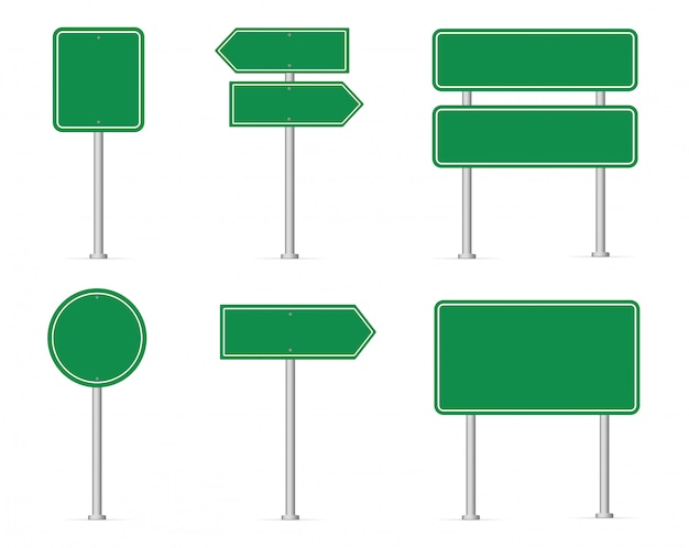 Vector set of road signs. blank green road sign.