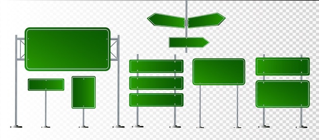 Set of road signs isolated on transparent background vector illustration