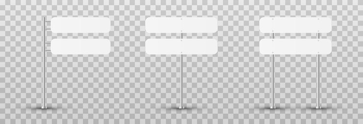 Vector set of road signs on an isolated transparent background. white signs png. white road signs png.