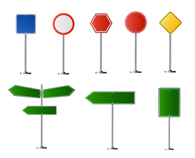 Set of road signs isolated on transparent background.