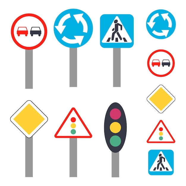 Набор дорожных знаков на белом фоне