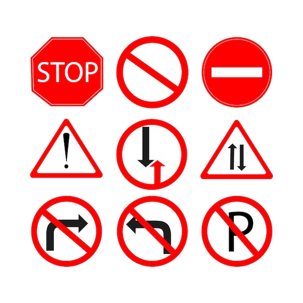 Set of road signs, red colour, vector image.