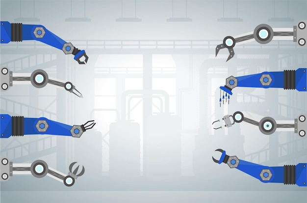 Vector set of robotic arms in a row vector illustration