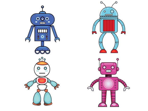 Set robotic character with modern technology cyborg and android robots design