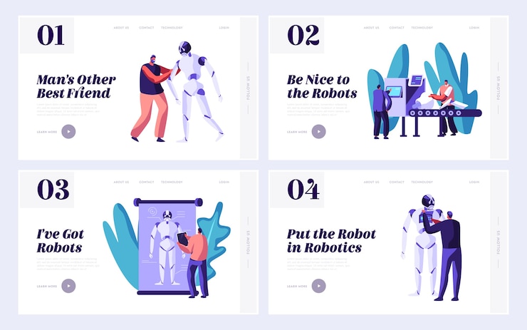 Vector set of robotics website landing page template