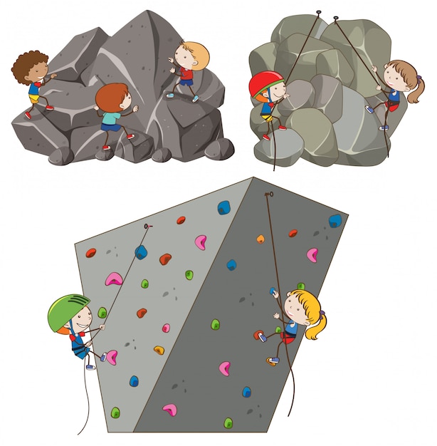 Vector a set of rock climbing activity