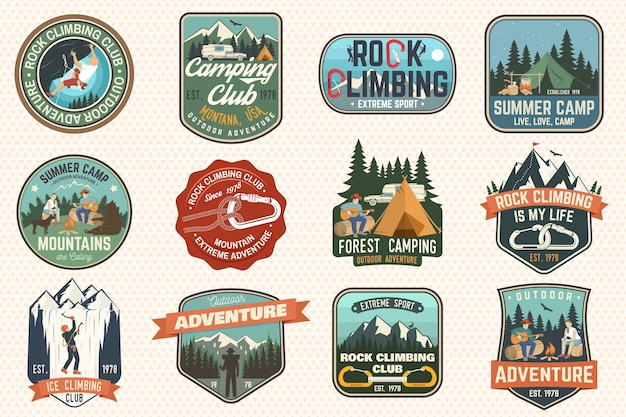 Set of Rock Climbing club and summer camp badges Vector