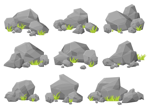 Set of rock stones and boulders in cartoon style