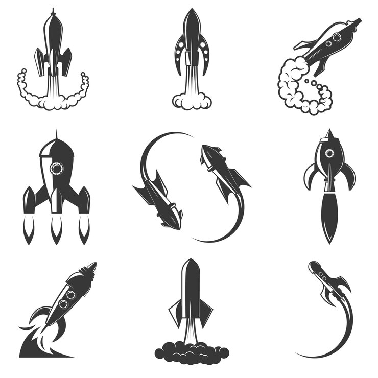 Vector set of the rocket launch icons.  elements for logo, label, emblem, sign.  illustration