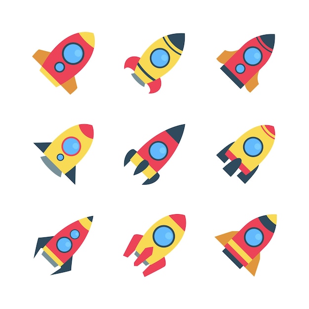 Vector set of rocket and spaceship flat design