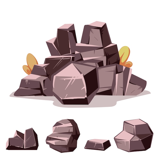 Set of rocks. Cartoon isometric 3d flat style