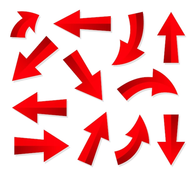Vector set rode pijlvectoren met verschillende vormen en richtingen