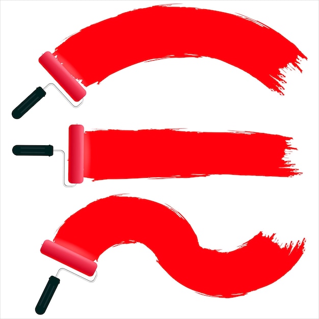 Set of roller brushes with strips paint