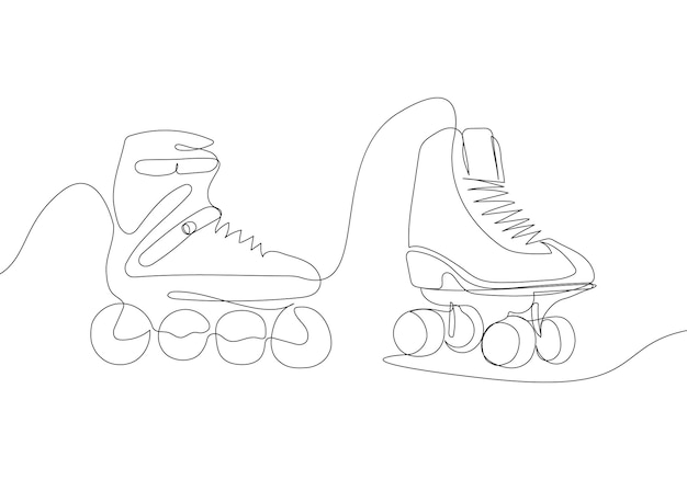 Vector set of roller skates sportswear one line art continuous line drawing of sport shoes skating