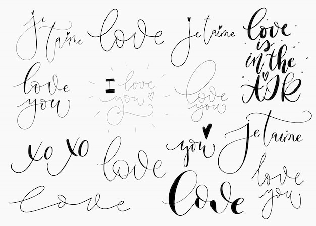 Vector set of romantic love confessions on white