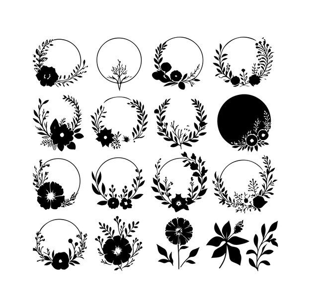 Set ronde bloemenramen bloemenkrans decoratie ornament vector
