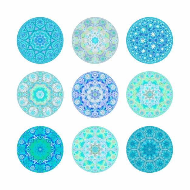 Set ronde ornamenten. Negen mandala's. Vector.