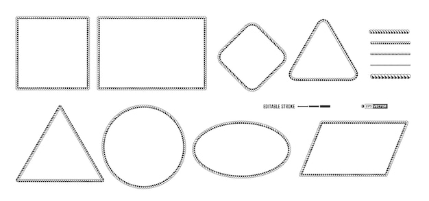 Set of rope frame isolated or nautical rope vintage template or heart rope texture frame. eps vector