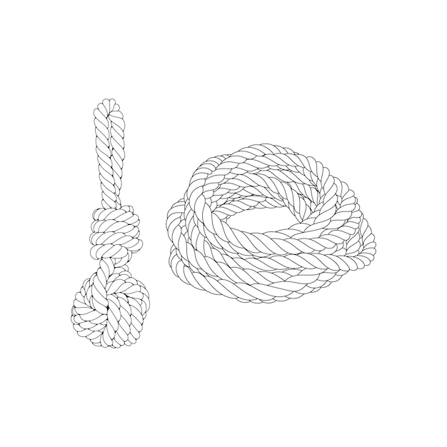 ロープの結び目の境界線のセットです。黒の細い線アート デザイン要素ロープの結び目のベクトル イラスト