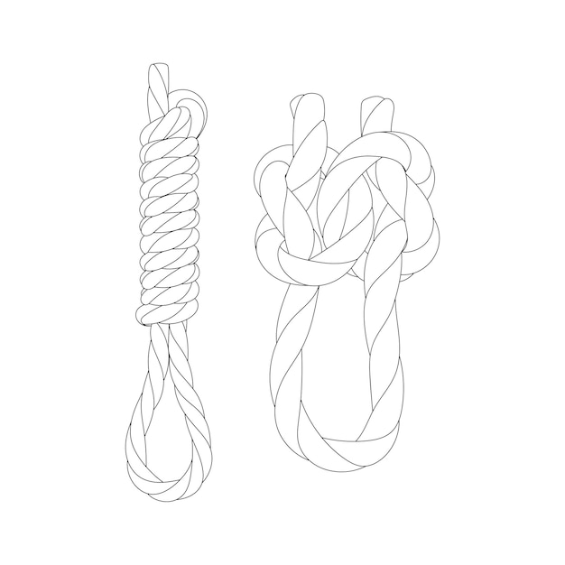 Insieme di bordi di nodi di corda elemento di design artistico in linea sottile nera illustrazione vettoriale di rope knot