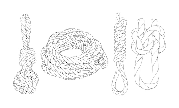 Vector set of rope knots borders black thin line art design element vector illustration of rope knot
