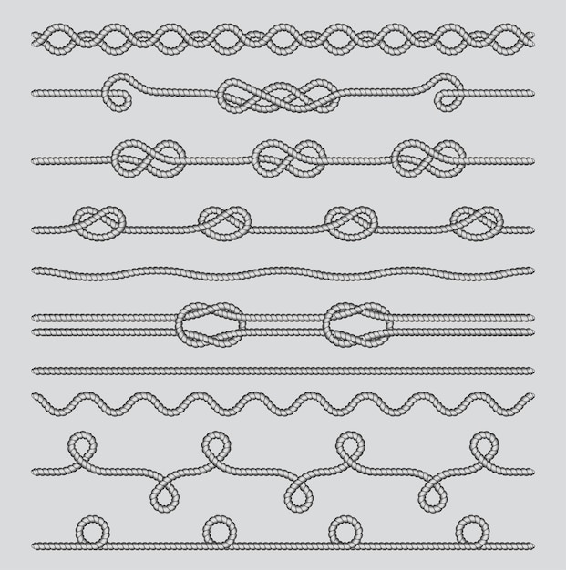 Set of Rope and knots Decorative elements Vector illustration collection