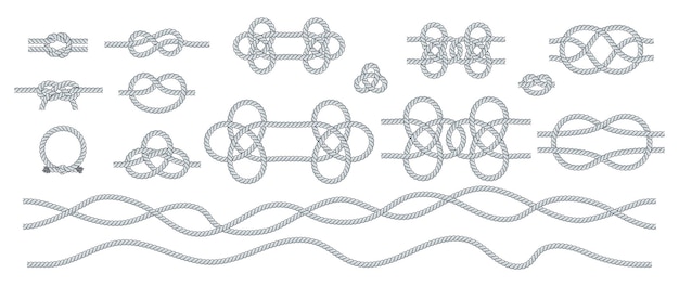 Vector set of rope knots nautical travel and decorative loops twisted cord