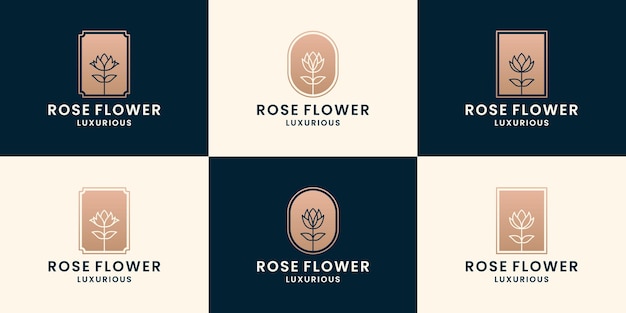 Set of rose flower, flower shop, florist logo design collections with golden color