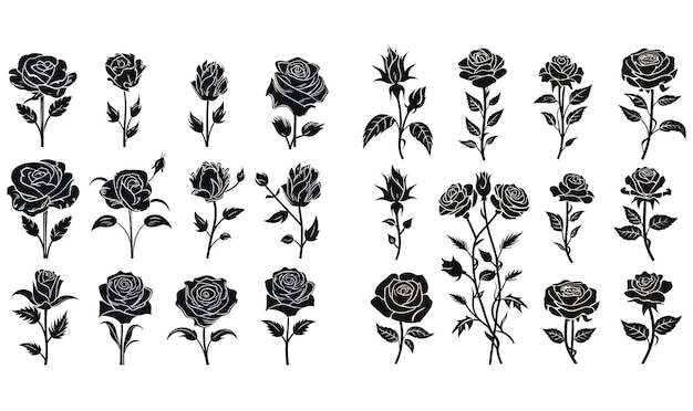 Vector set of rose flowers vector illustration silhouette image icon design