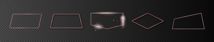 Vector set of rose gold glowing different geometric shape frames