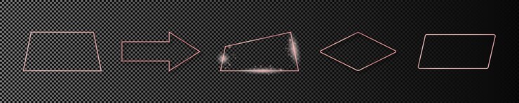Vector set of rose gold glowing different geometric shape frames