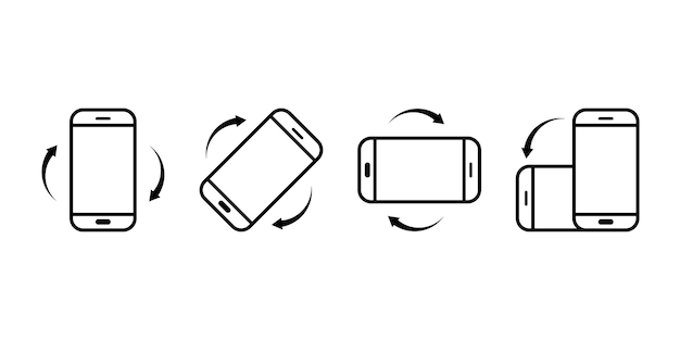 Set of rotate phone vector icons Rotation horizontal or vertical smartphone