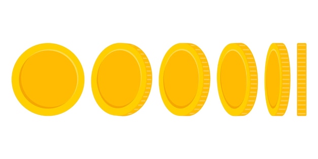 Набор вращающихся золотых монет на белом фоне Векторная иллюстрация