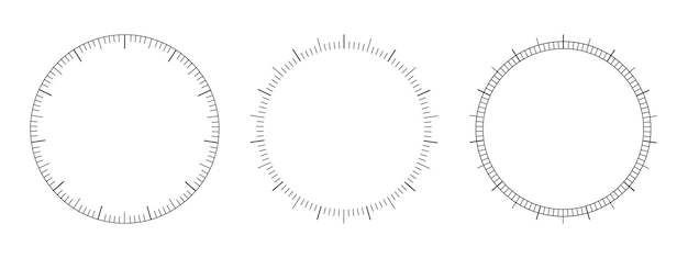 Vector set of round 360 degree measuring scales of navigator barometer speedometer compass