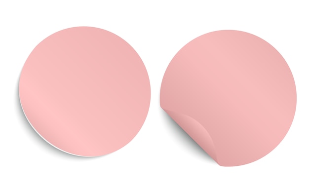 Vector set of round adhesive stickers with a folded edges. blank templates of a price tags.