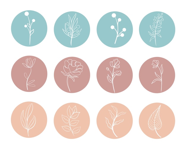 Set round botanical highlighter icons