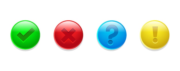 Vector set round buttons with sign done error question mark exclamation point