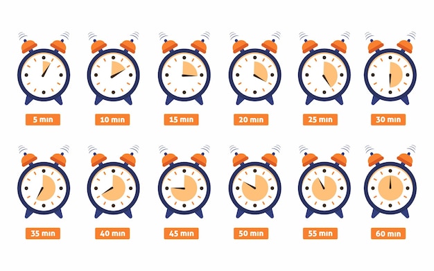 Vector set of round clocks showing different time, timer and stopwatch icon set.