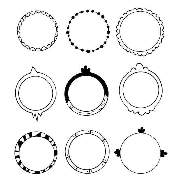 Set of round doodle frames isolated vector