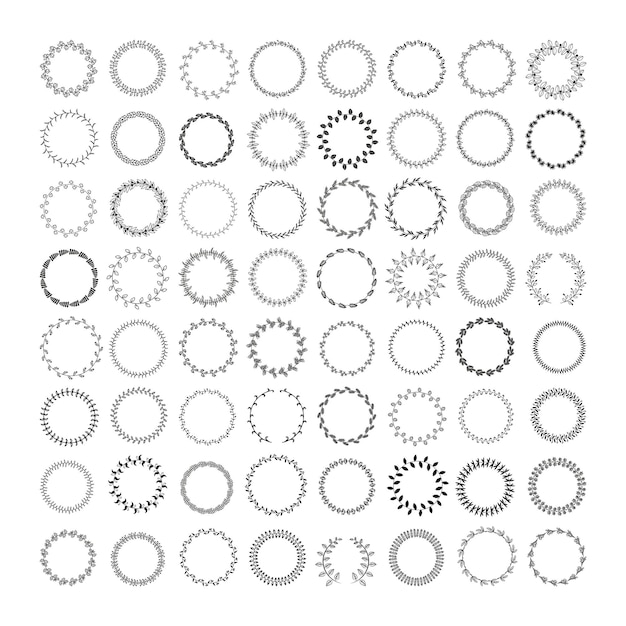 Set of round frames and wreaths with sprigs.