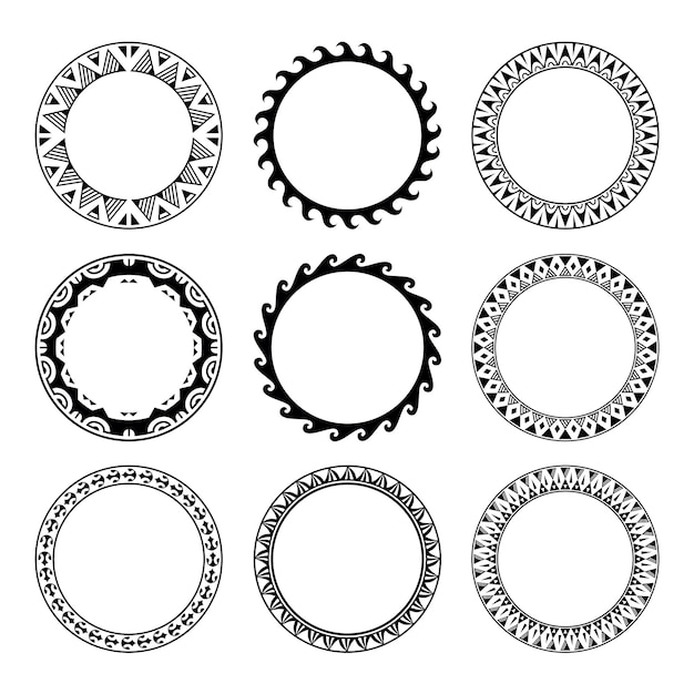 набор круглых геометрических маори границы рамки дизайна простой черно-белый сборник