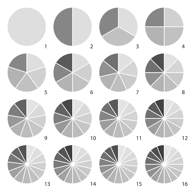 Set of round graphic pie charts icons Segment of circle infographic